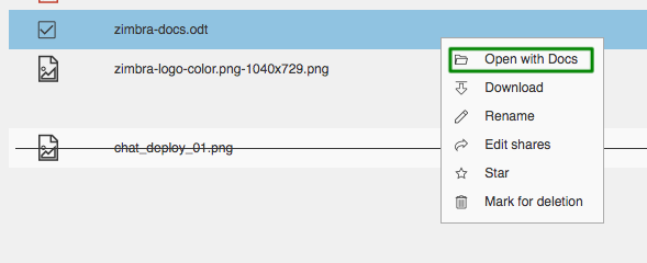 Open files stored in Zimbra Drive with Zimbra Docs