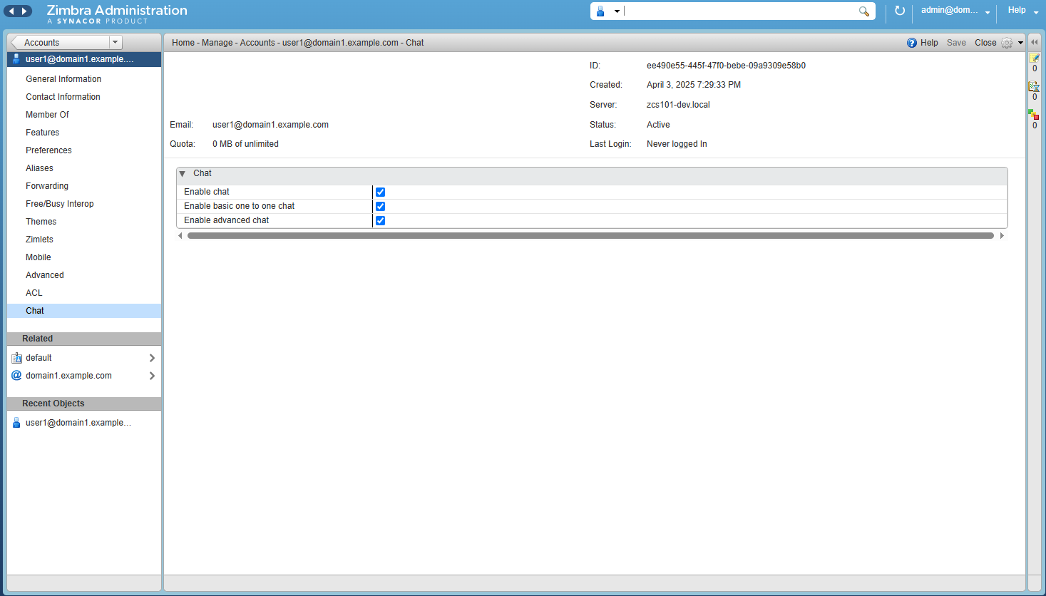 Zimbra Chat Admin Console Enable Chat