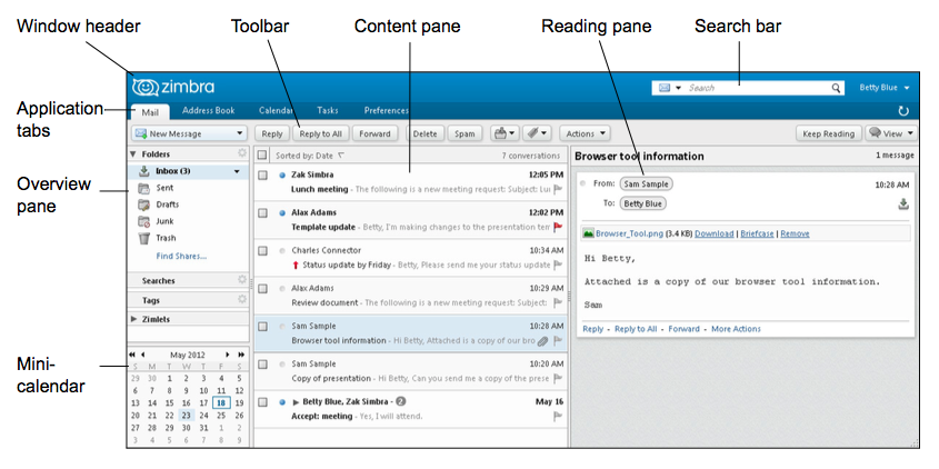 zimbra email client setup screenshot